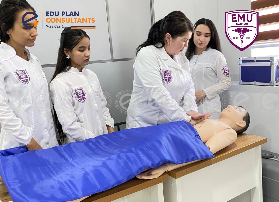 Students of EMU Tashkent practice essential medical procedures in the state-of-the-art Simulation Lab.