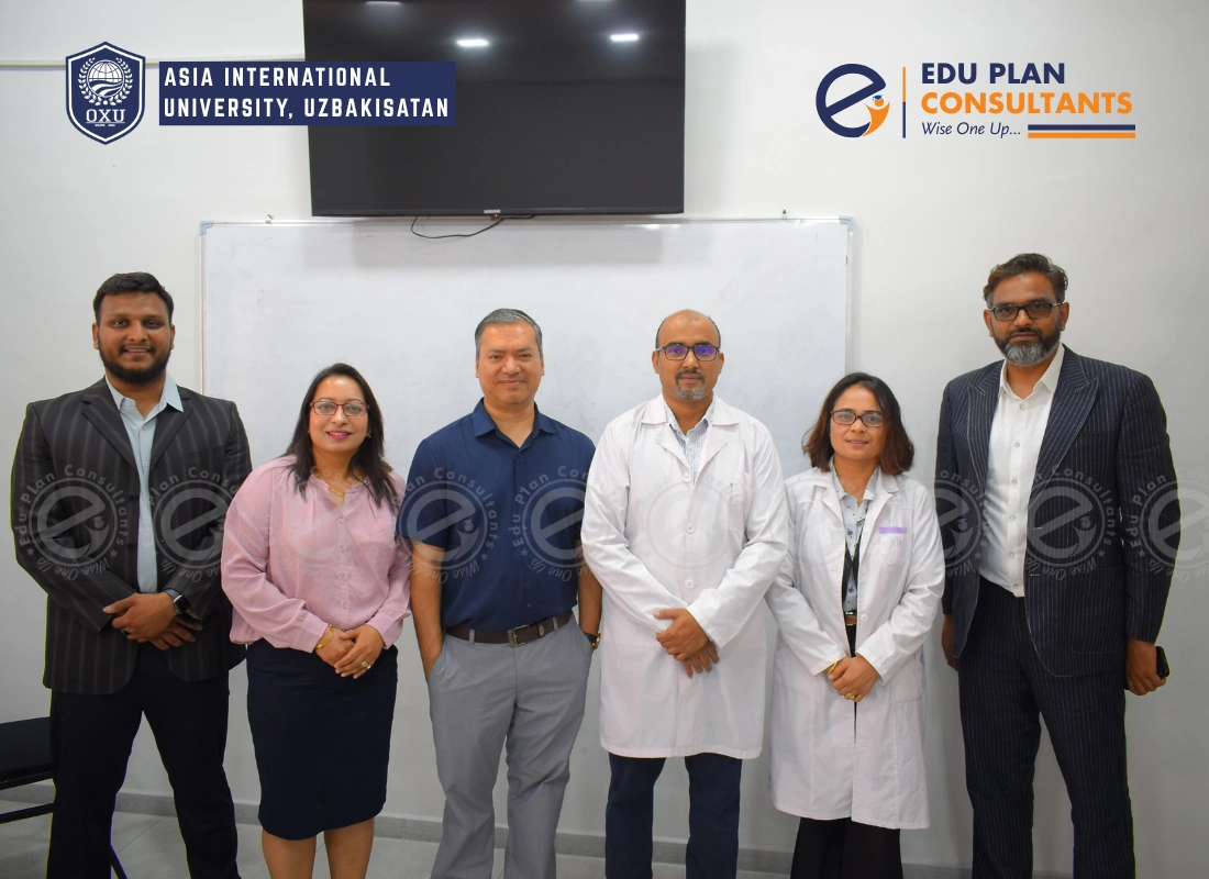 Knowledge without borders! Honored to have the faculty of Asia International University Bukhara — Dr. Riyaz, Dr. Namrarta Sharma, Dr. Badal Krishna, Dr. Ravi Roshan, and Dr. Meena Gyawali — together with the Managing Director of Edu Plan Consultants. Collaborating to shape global education