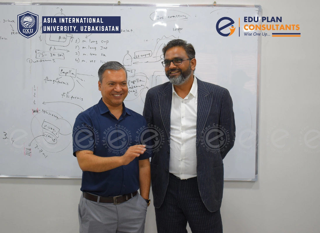 A frame full of happiness and vision! Dr. Badal Krishna and the Managing Director of Edu Plan Consultants sharing a bright moment at Asia International University, Bukhara.