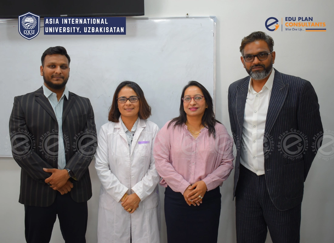 Faculty of Asia International UniversitDr. Riyaz, Dr. Namrarta Sharma, Dr. Badal Krishna, Dr. Ravi Roshan, and Dr. Meena Gyawali with the Managing Director of Edu Plan Consultants.