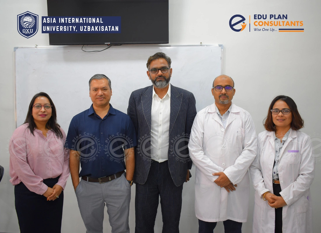 Distinguished faculty of Aisa International University, Bukhara  Dr. Namrarta Sharma, Dr. Badal Krishna, Dr. Ravi Roshan, and Dr. Meena Gyawali  with the Managing Director of Edu Plan Consultants.
